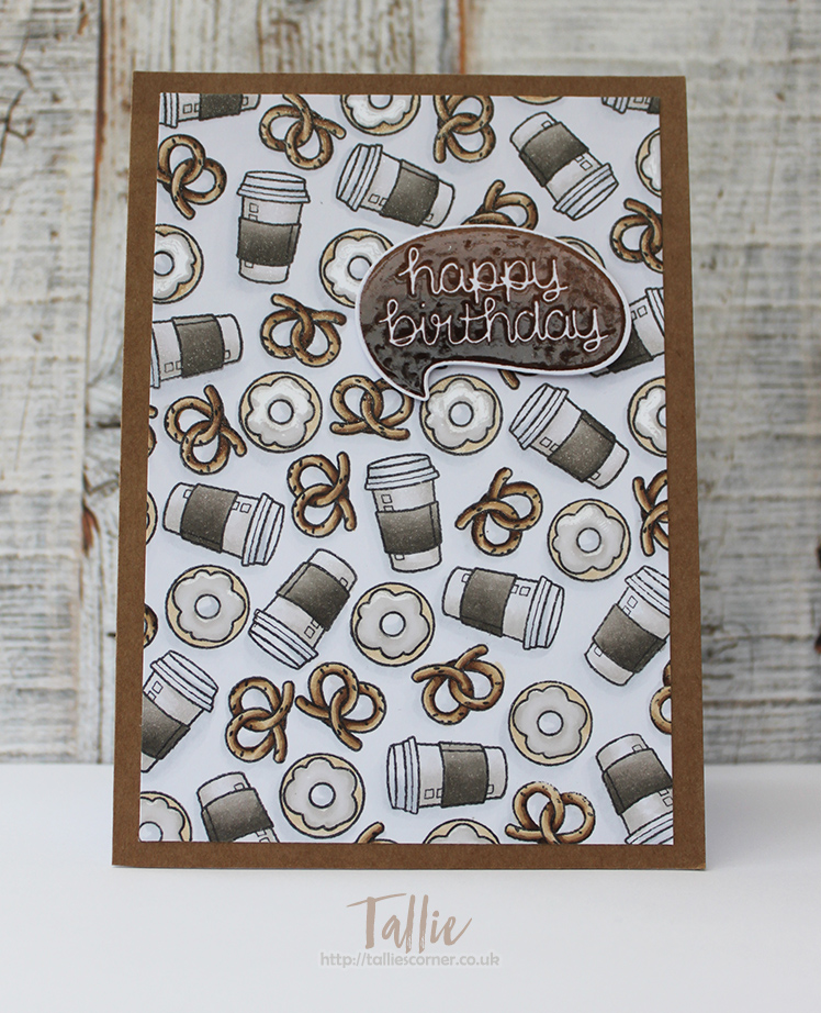 Coffee, Donuts and Pretzels: Coffee Themed Birthday Card (Seven Hills Crafts DT with Hero Arts)