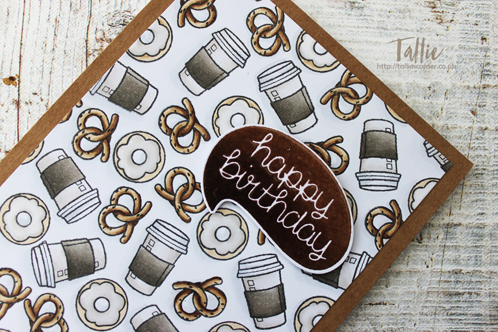 Coffee, Donuts and Pretzels, Coffee Themed Handmade Birthday Card, Hero Arts, Seven Hills Crafts DT