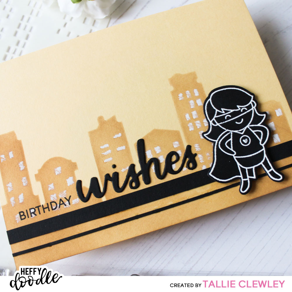 Handmade birthday card, super birthday wishes with Heffy Doodle super dudes