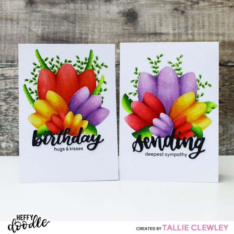 Tulip Birthday Card: Clean and Simple: Colouring Die Cuts with Copic Markers (Heffy Doodle DT)