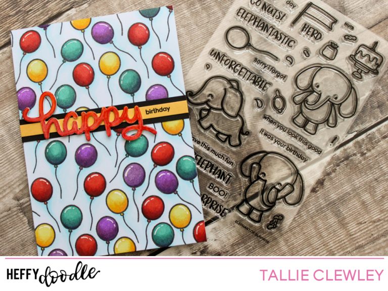 Birthday Balloon Card: Repeating Background Stamping (Heffy Doodle DT)