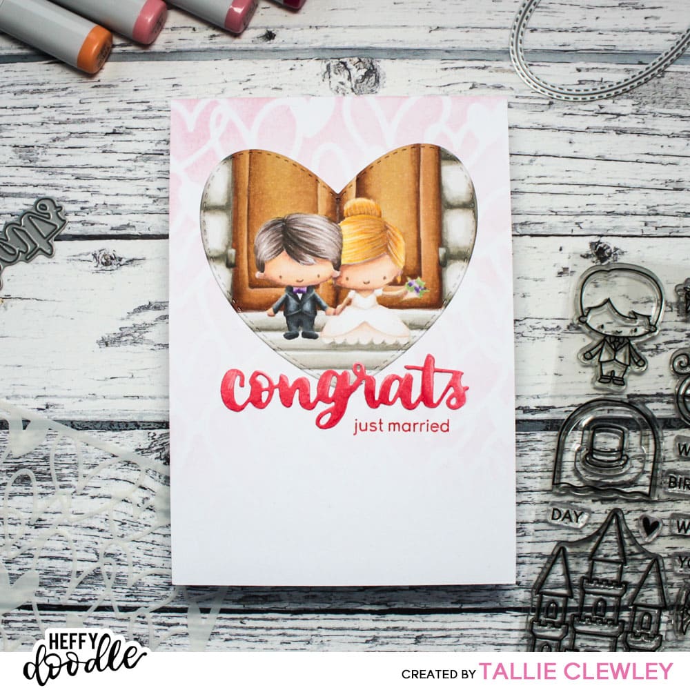 Just Married Congrats Card: Scene Colouring (Heffy Doodle DT)