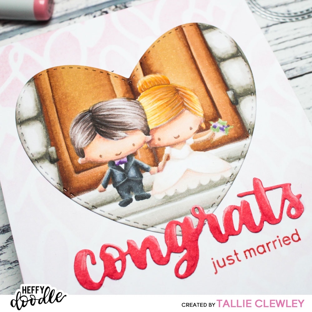 Just Married Congrats Card: Scene Colouring (Heffy Doodle DT)