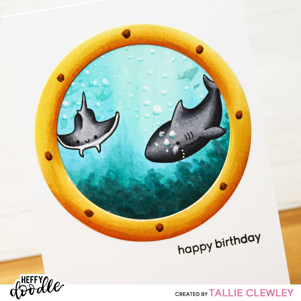 Through the Porthole Birthday Card: Copic CAS CARDS (Heffy Doodle DT)
