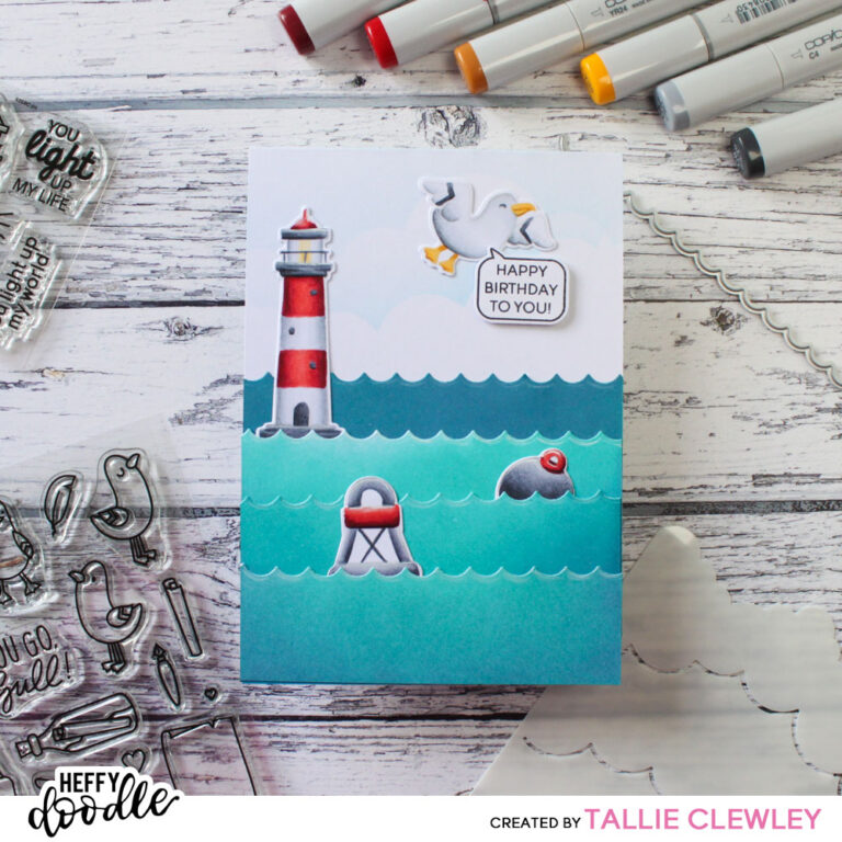 Seaside Birthday Wishes Card: No Line Colouring Die Cuts (Heffy Doodle DT)